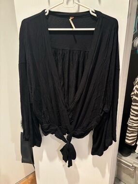 Free People Black Draped Tie-Front Women's Top
